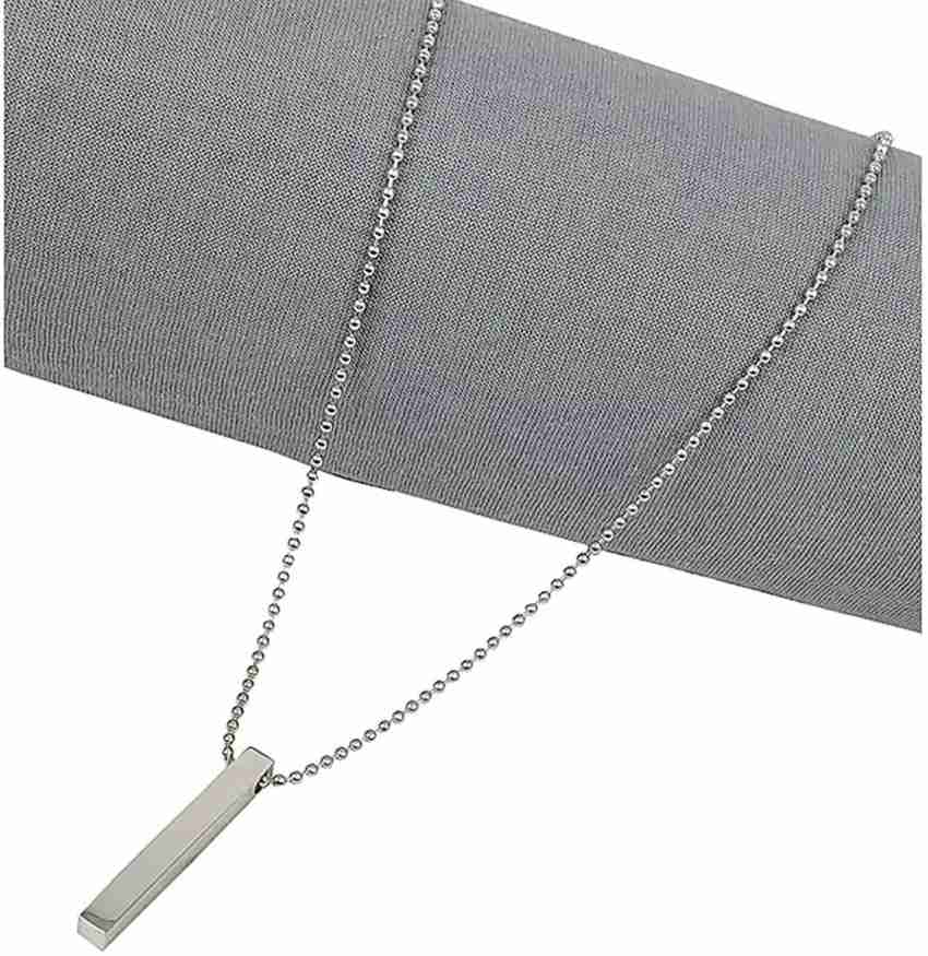 Buy Soni Jewellery Men's Jewellery 3D Cuboid Vertical Bar/Stick Stainless  Steel Silver Locket Pendant Necklace Chain For Boys at