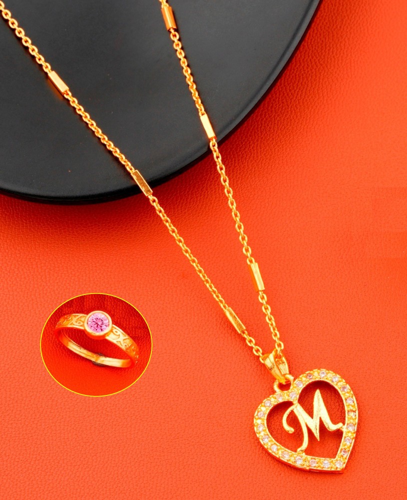 Broken Heart letter M Fashion Jewellery Valentine Gift Alphabet Heart Chain  Necklace pendant for girls women men boys girlfriend Jewellery Gold-plated