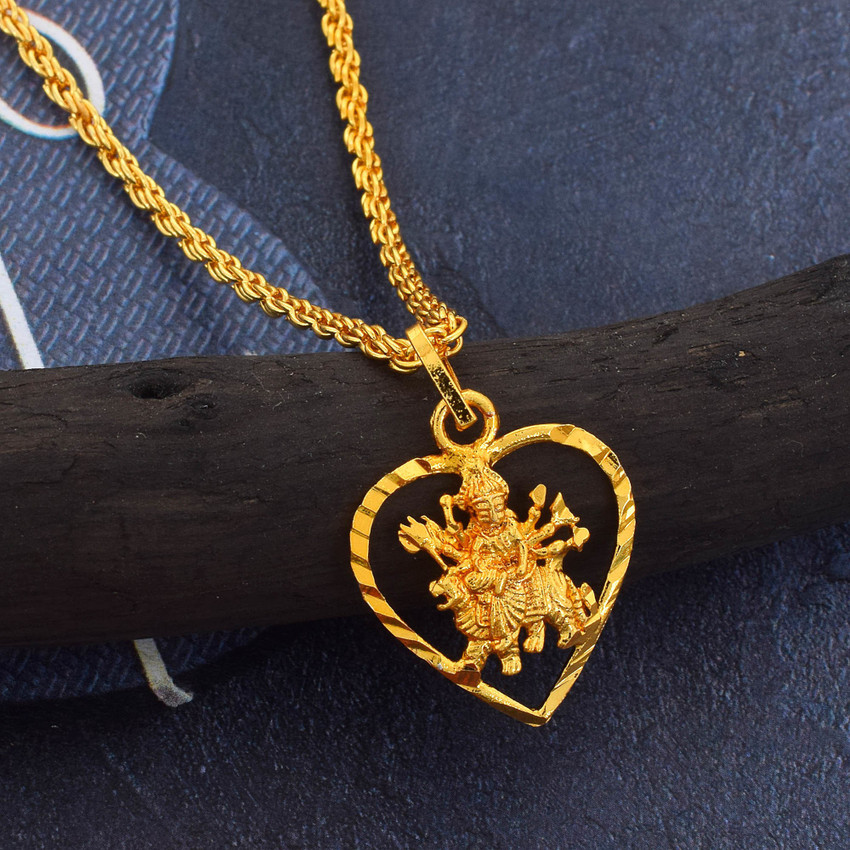 morir Gold Plated Brass Sherawali Ambe Maa in Heart Devi Durga