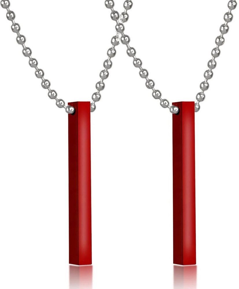 Uniqon Set Of 2 Pcs Maroon 3D Vertical Bar Cuboid Stick Pendant