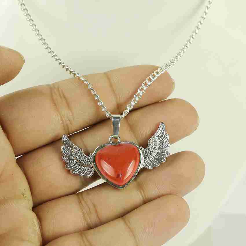 REIKI CRYSTAL PRODUCTS Natural Red Jasper Stone Heart With Wings