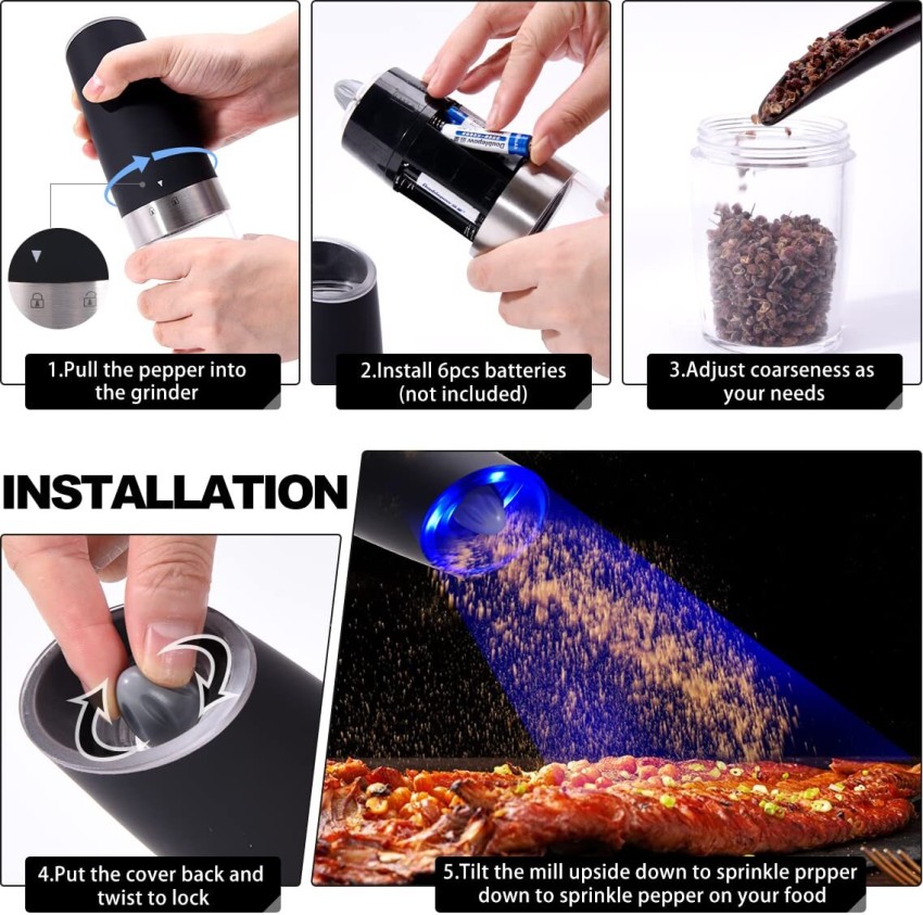 Automatic Salt Pepper Grinder Set Electric Plastic Ceramic Burr