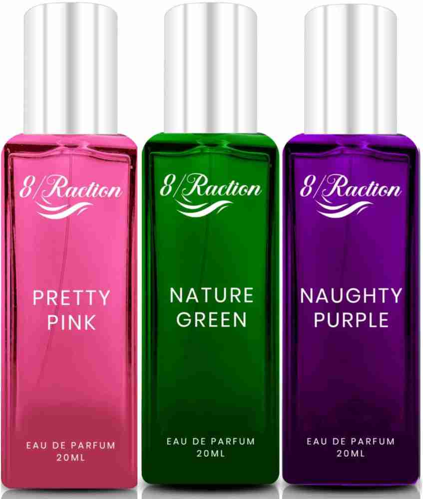 Buy 8Raction Platinum Luxury parfum Pretty Pink+Nature Green+Naughty  Purple20ml Combo-03 Eau de Parfum - 60 ml Online In India