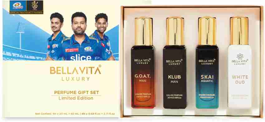 Bella Vita Organic Unisex Luxury Perfume Gift Set 4x20 ML for Men & Women |  Long Lasting Fragrance Eau De Parfum | SKAI | FRESH | WHITEOUD | HONEY OUD