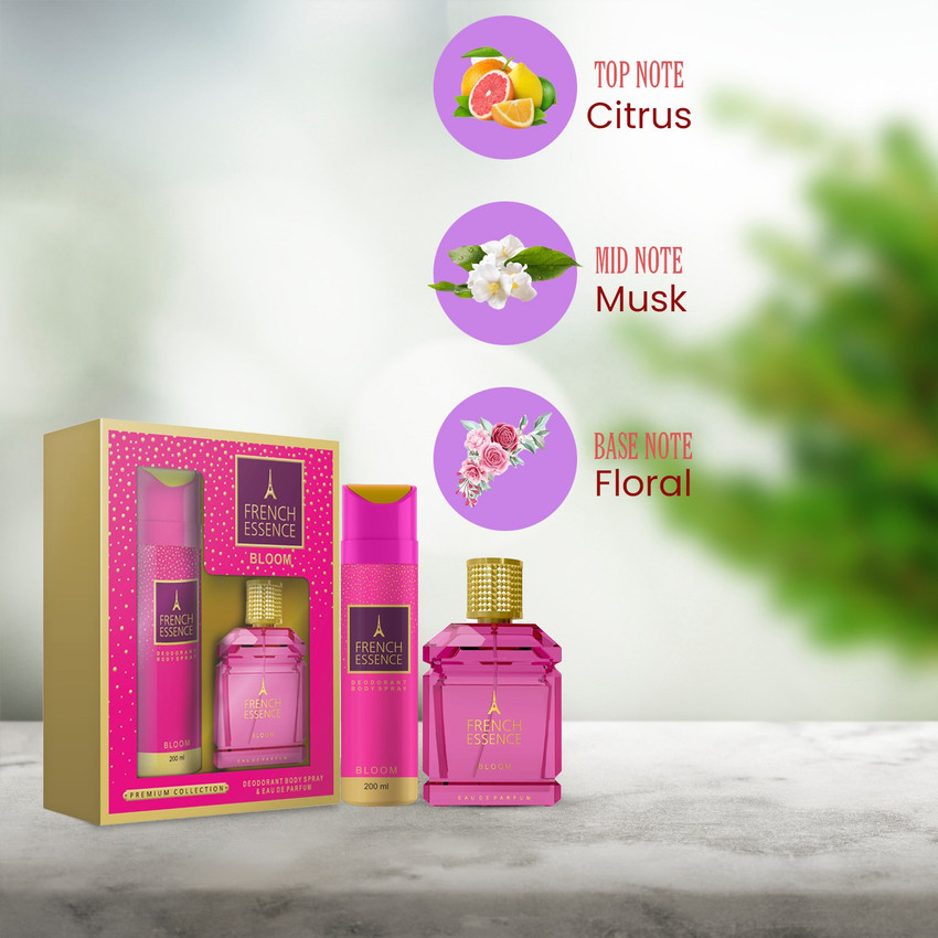 FRENCH ESSENCE Bloom Gift Set Bloom Deodorant 200ml Perfume 60ML Long Lasting Perfume 260 ml