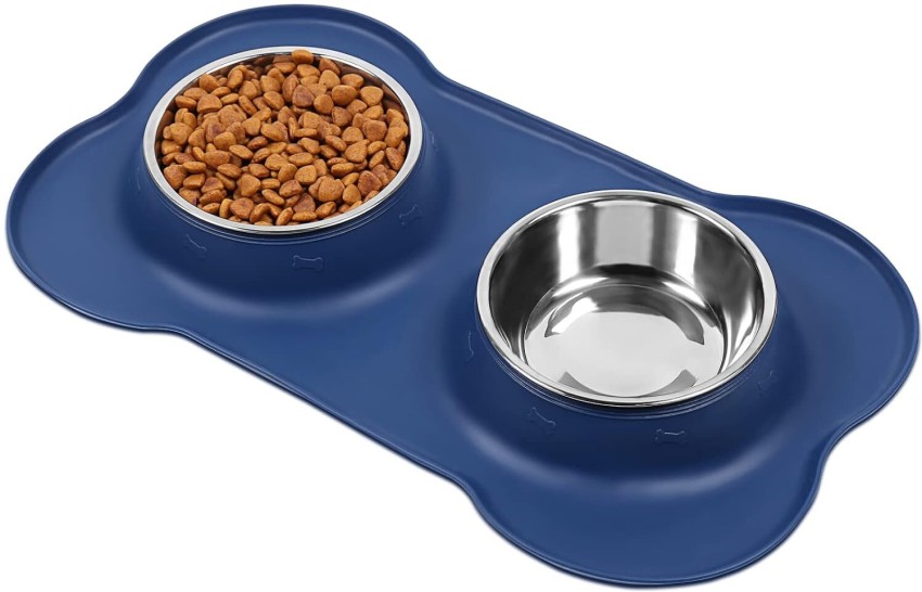 Dog Double Bowls, Stainless Steel Dog Feeder Bowls With No-spill