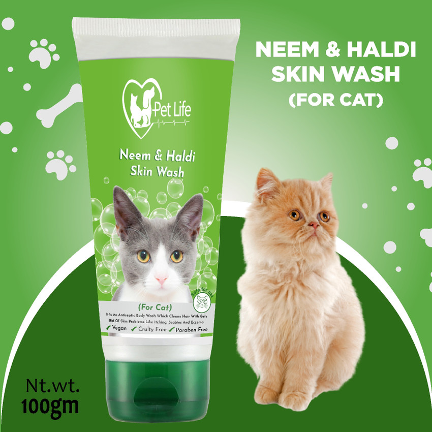 Pet Life Pure Organic Neem Haldi Wash For Cat Effective To Full Body Wash Skin Infection Anti Itching Body Wash Reduces Shedding Safe Effective Pet Friendly Formula For All Cat Breeds