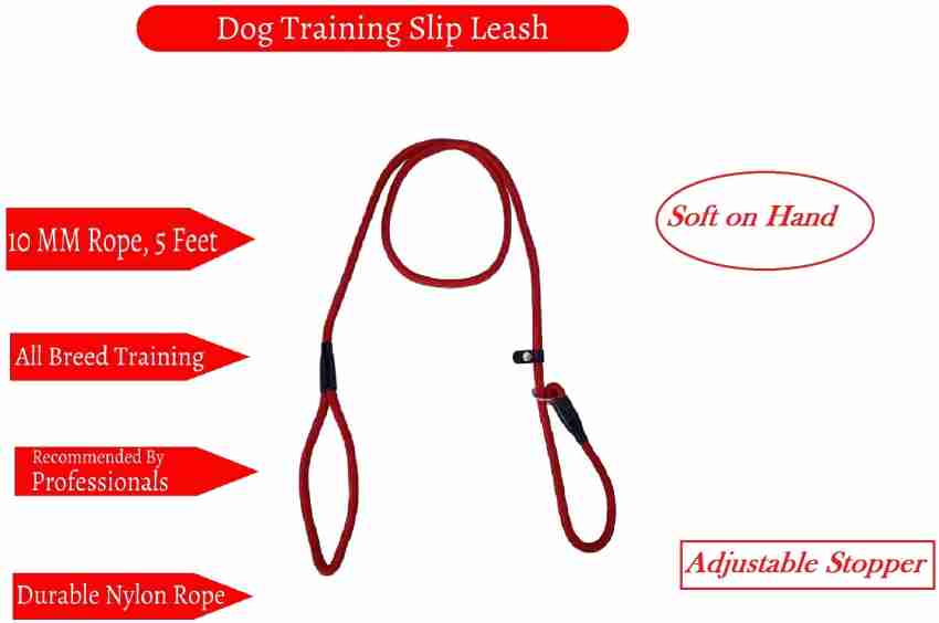 VamaLeathers British Style Slip Leash with Adjustable Stopper - Nylon Rope  with Leather Trimmings - Hand Crafted - Length - 5 Feet (Including Loop),  Thickness - 1 Cm 5 Feet Dog Cord