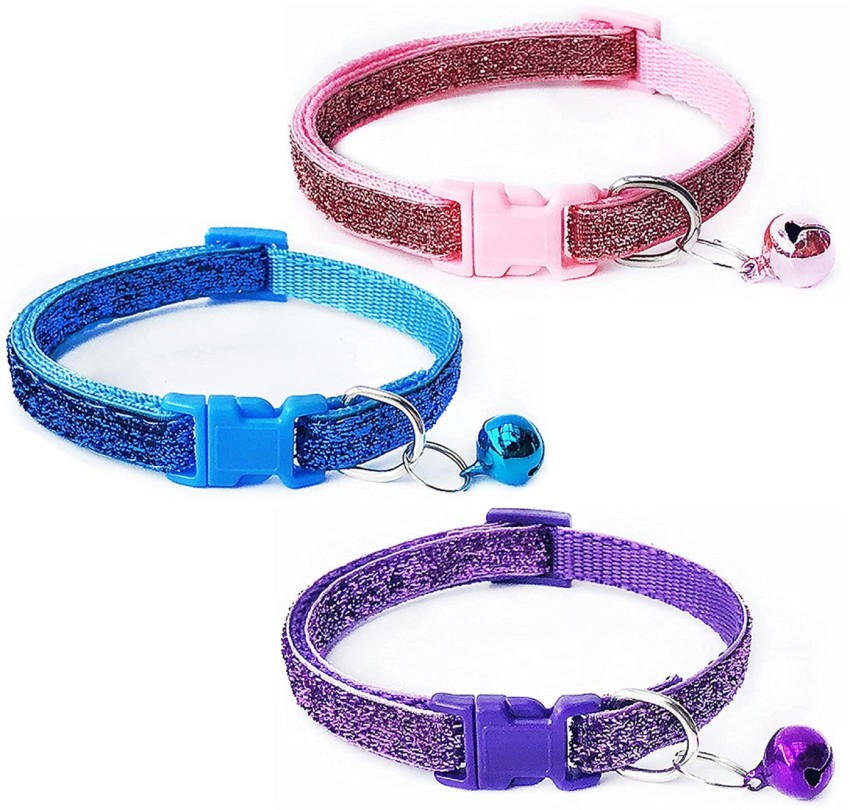 Litvibes Cat collars Set of 3 with bell,Kitten and small dogs soft  adjustable collar safe,solid and protection breakaway for cats and  puppies,cute kitty neckband with Paw print- (Pink,Black,Light Green) Cat  Everyday Collar