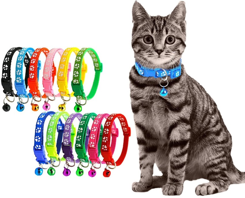 Litvibes Cat collars Set of 3 with bell,Kitten and small dogs soft  adjustable collar safe,solid and protection breakaway for cats and  puppies,cute kitty neckband with Paw print- (Pink,Black,Light Green) Cat  Everyday Collar