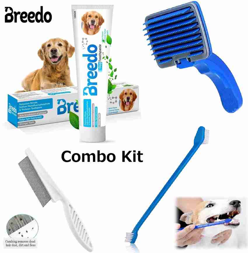 Breedo Combo of 4 Dog Toothpaste Teeth Brush Comb Slicker For All Breed Dogs Basic Comb for Dog Cat Dog Monkey Rabbit Hamster