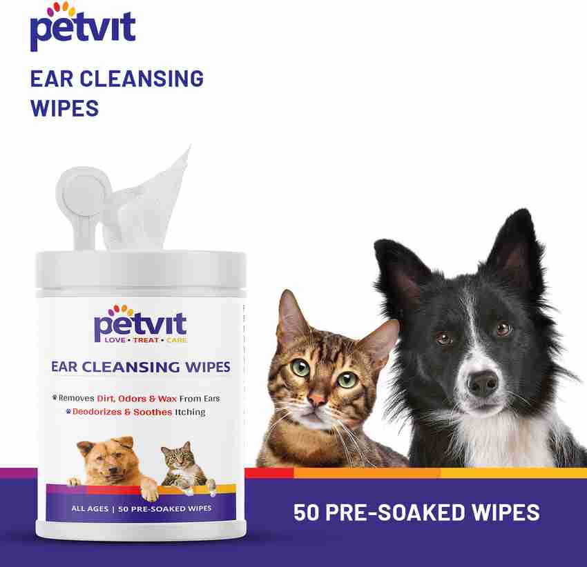 Petvit Ear Cleansing Wipes For Dogs and Cats To Remove Dirt Odors