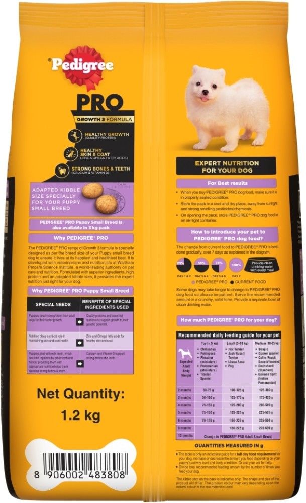 Pedigree puppy nutrition outlet facts