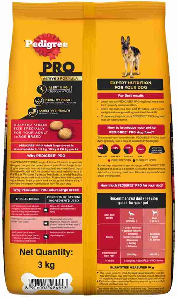 PEDIGREE PRO Adult Large Breed 18 Months Onwards 9 kg 3x3 kg Dry Adult Dog Food Price in India Buy PEDIGREE PRO Adult Large Breed 18 Months Onwards 9 kg 3x3