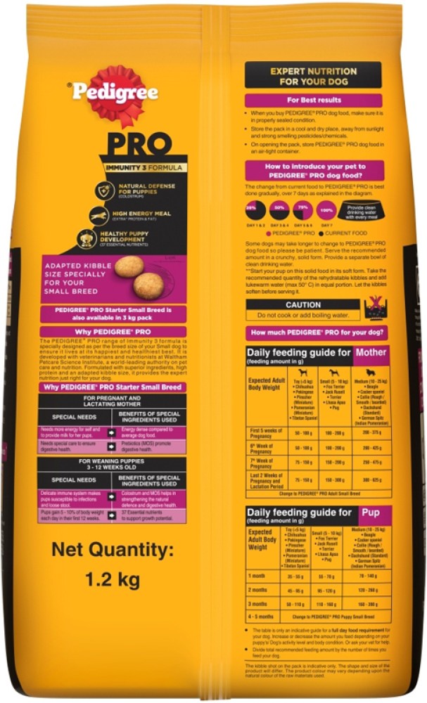 Pedigree dog food outlet nutrition label