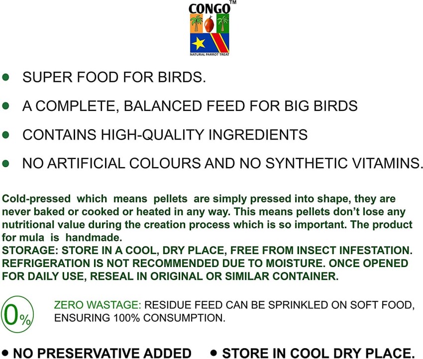 SOFT FOOD INGREDIENTS LIST FOR THE PARROT'S