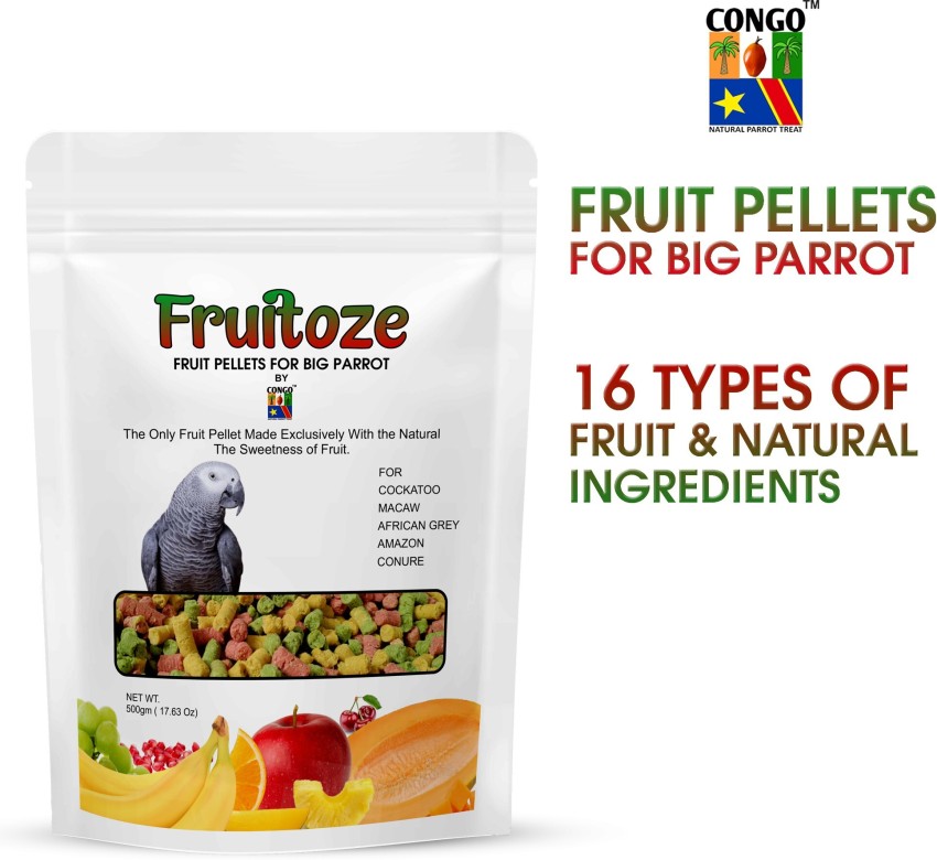 CONGO NATURAL PARROT TREAT 16 Types of Ingredients Fruitoze Fruit Pellets for Cockatoo Macaw African Grey Amazon and Conure Parrots 0.5 kg Dry Adult Young Bird Food Price in India Buy