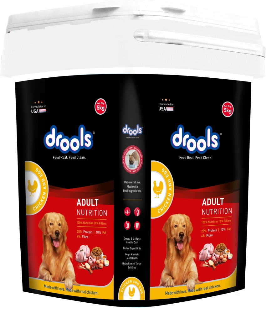 Drools Inside Container Egg and Chicken 5 kg Dry Adult Dog Food Price in India Buy Drools Inside Container Egg and Chicken 5 kg Dry Adult Dog Food online at Flipkart