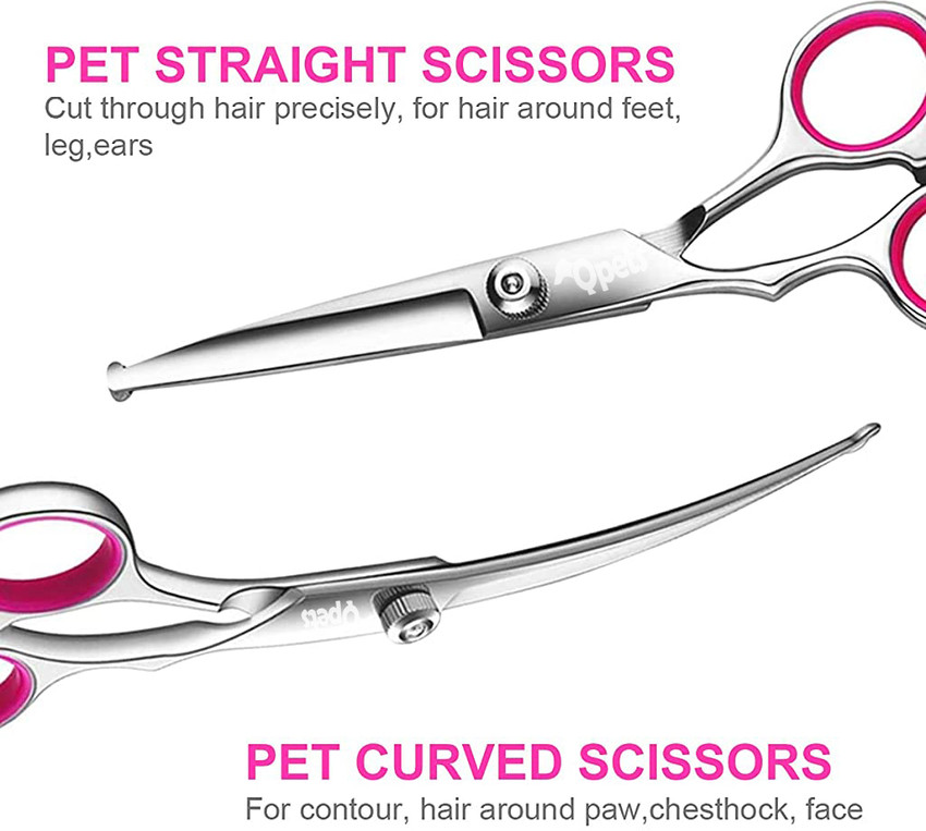 HASTHIP Straight Curved Shears and Comb for Long Short Hair for Dog Cat Pet 5 Silver Pet Hair Trimmer