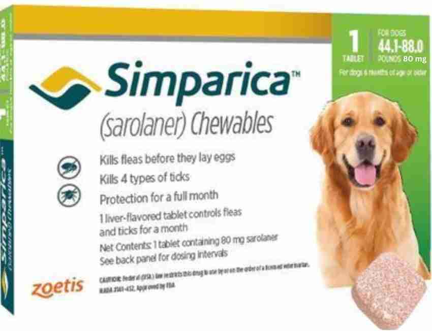 Zoetis Simparica Chewable flea tick tablets for dogs 1 tab 80mg 20 40kgs Pet Health Supplements Price in India Buy Zoetis Simparica Chewable flea tick tablets for dogs 1 tab 80mg 20 40kgs Pet Health S...