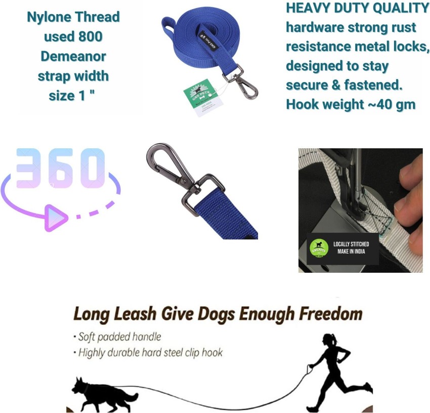 15ft Long Retractable Dog Leash Lead Blue Clip Clasp Metal Black Nylon  Locking