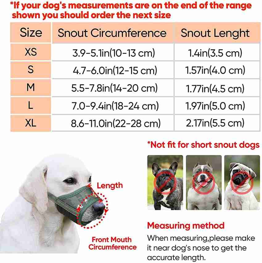 Dog muzzle size store chart