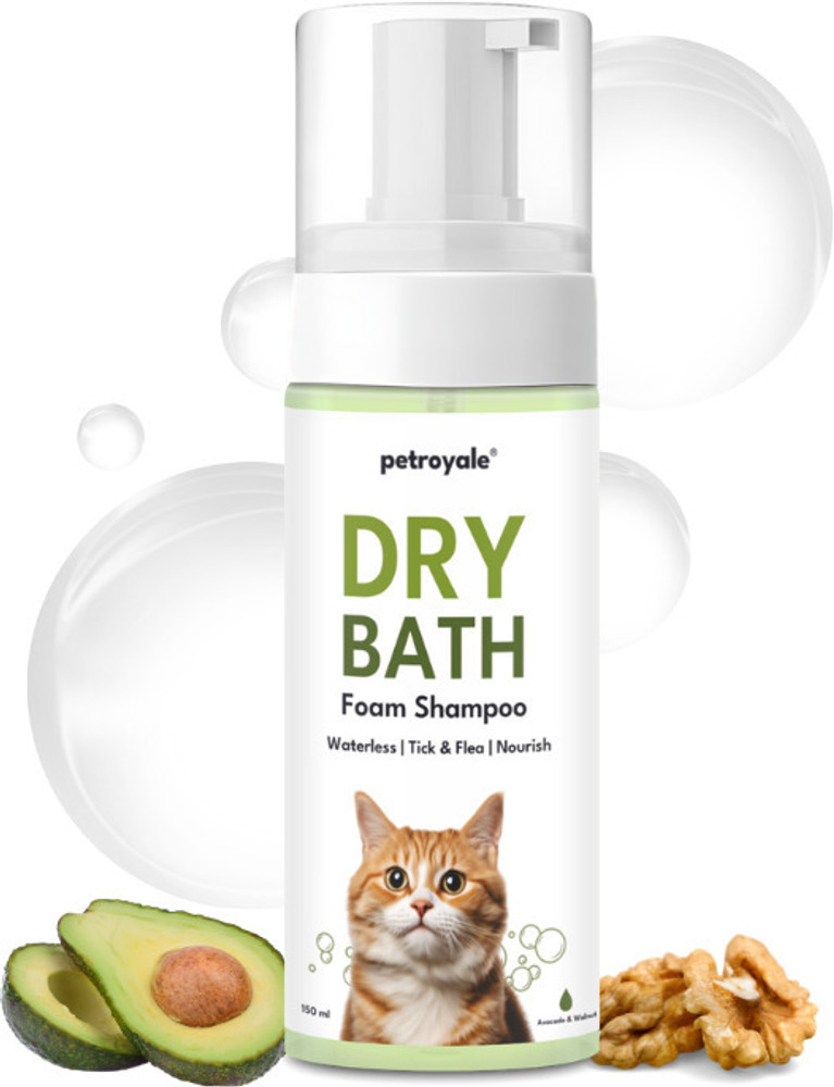 Petroyale Dry Bath Foam Shampoo for Cats Tick Flea Itch Relief for Quick Bath Allergy Relief Anti dandruff Anti fungal Anti itching Flea and Tick Itch Relief Mild Lemongrass Cat Shampoo Price in India