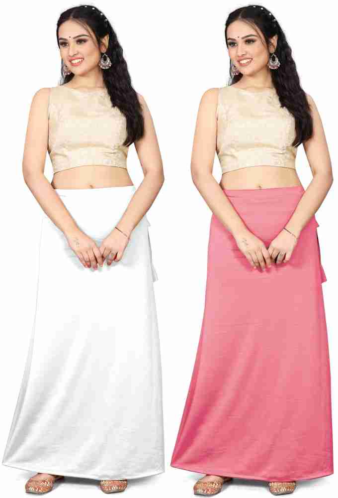 vaitan Saree Petticoat Shapewear 2Pc Combo White Pink Lycra Blend