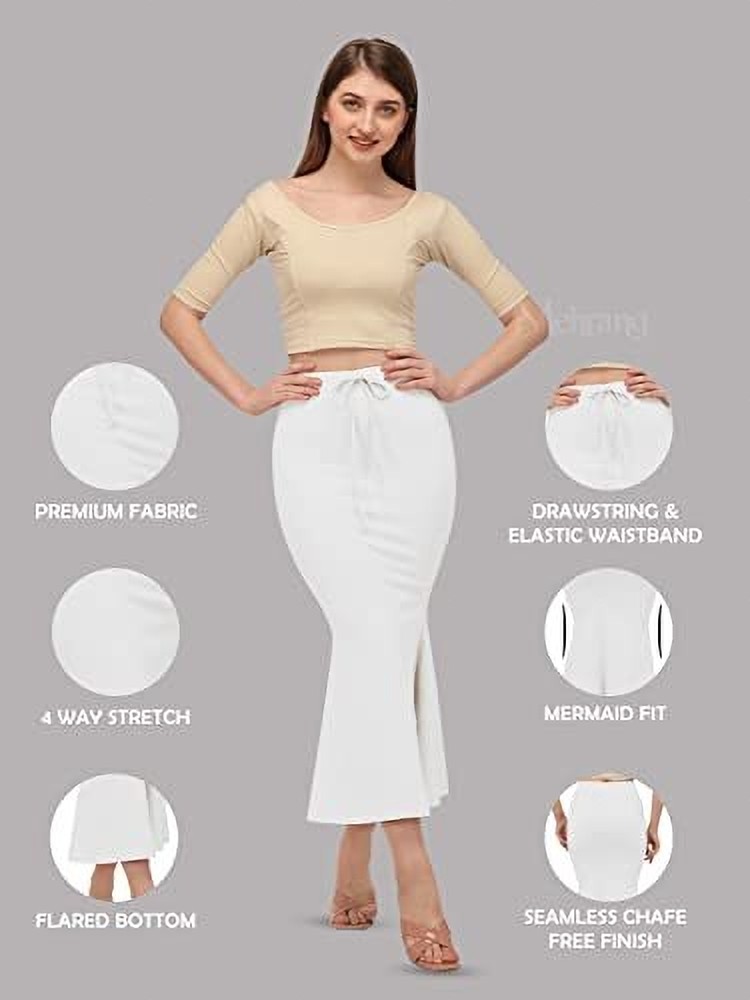 DRESQUE STORE Stylish Fishcut Saree Shapewear White (L) Lycra
