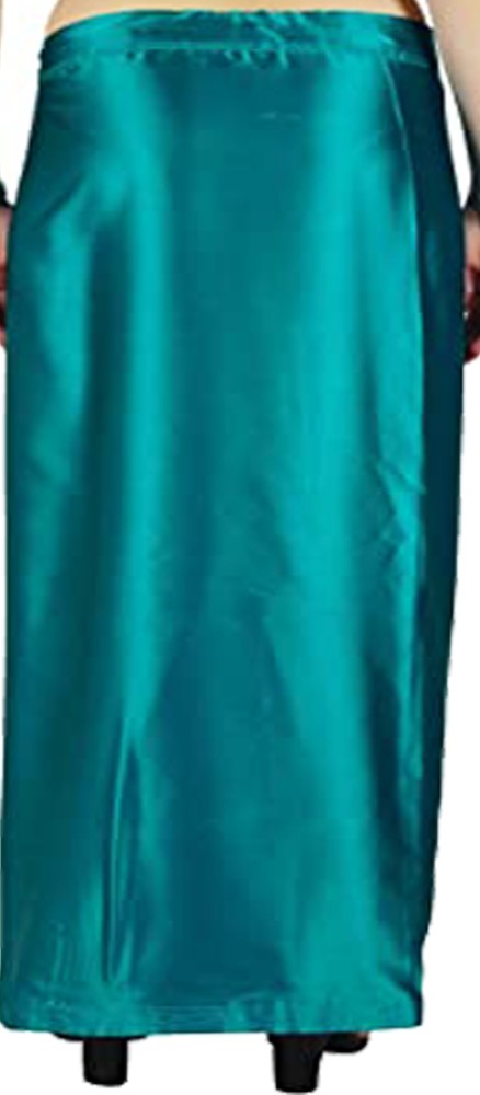 AraExports Satin Silk Teal Blue 14 Women Wrap Saree Petticoat