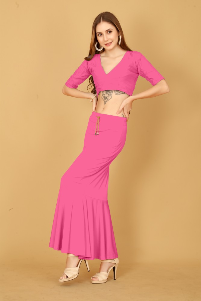 Trendmalls Salmon Pink Lycra Spandex Saree Shapewear Petticoat for