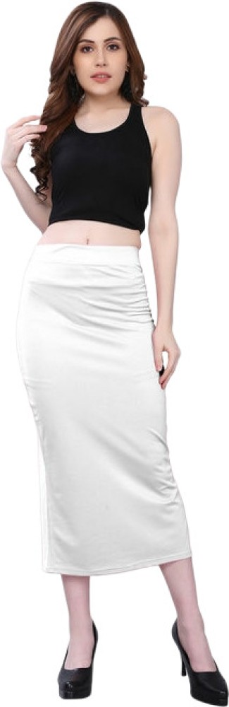 SCUBE DESIGNS Pleated Saree Shapewear Silhoutte White (XL) Lycra
