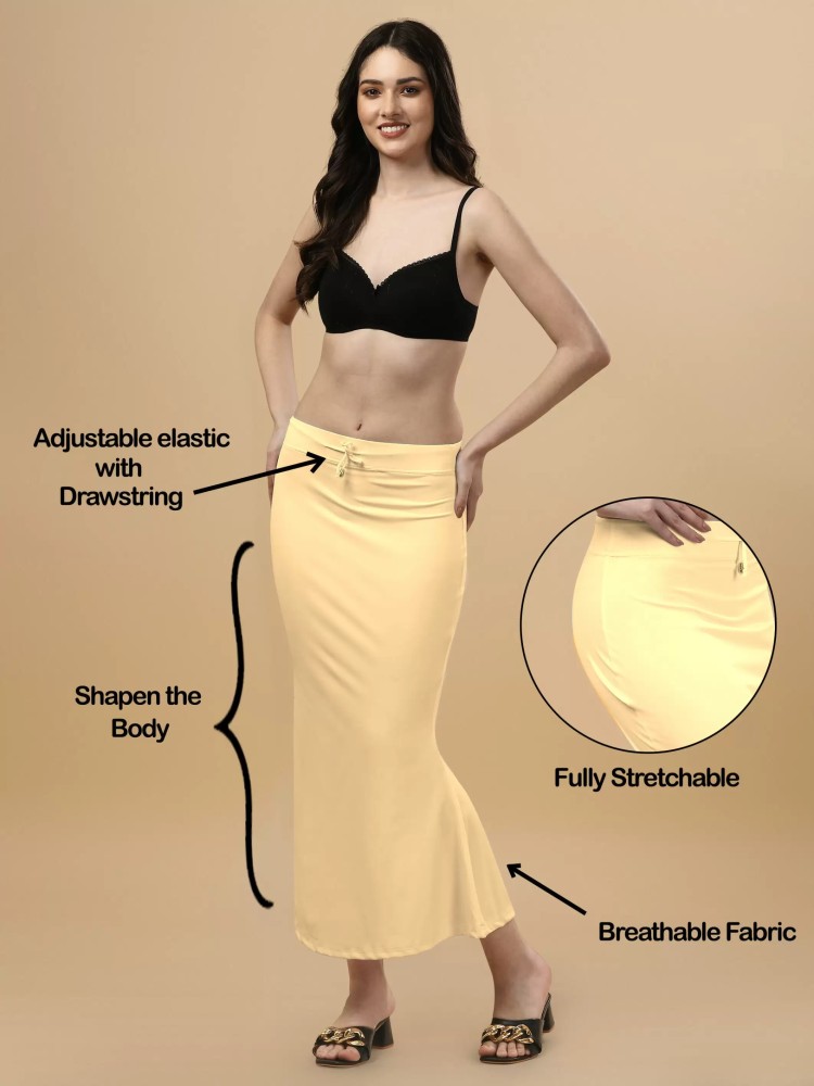Yellow Polyster Lycra 4 Side stretchable Fabric Saree Shapewear