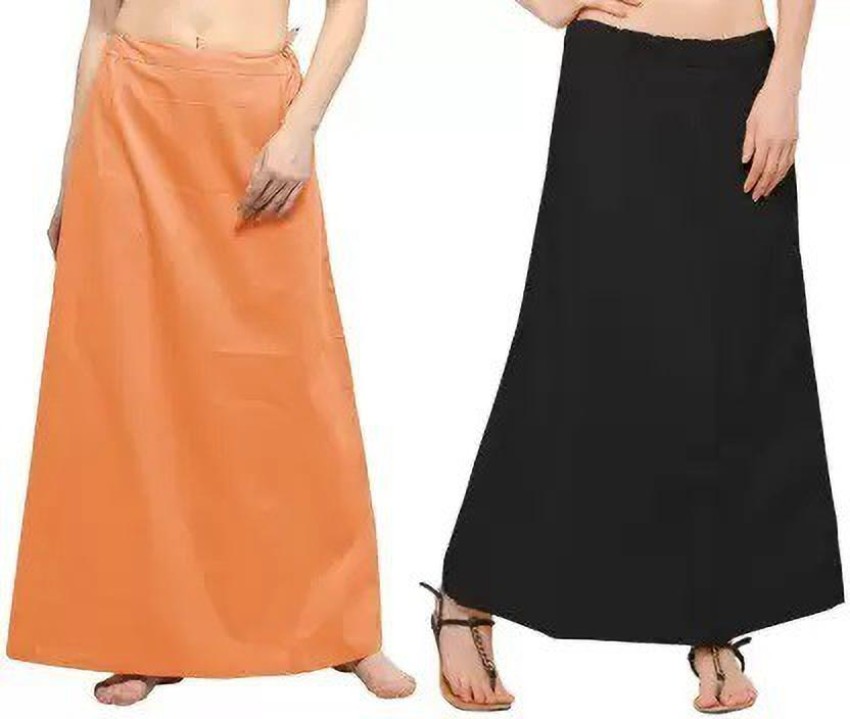 First Trend Fashion saree Petticoat Light orange , Black pack of 2