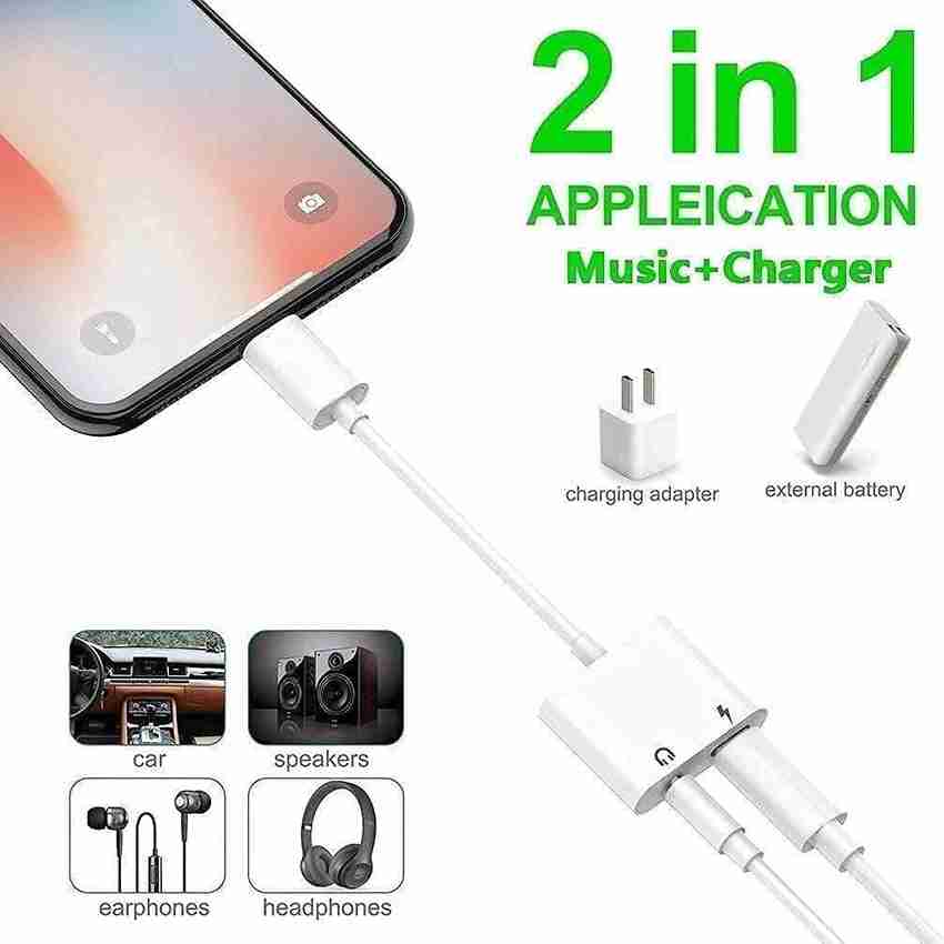 Exsalrate White APPLE Headphone And Charging Dual Jack Adapter