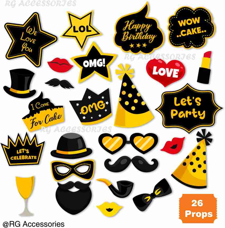 R G ACCESORIES Birthday Photo Booth Props 26 Pcs Set Face Prop