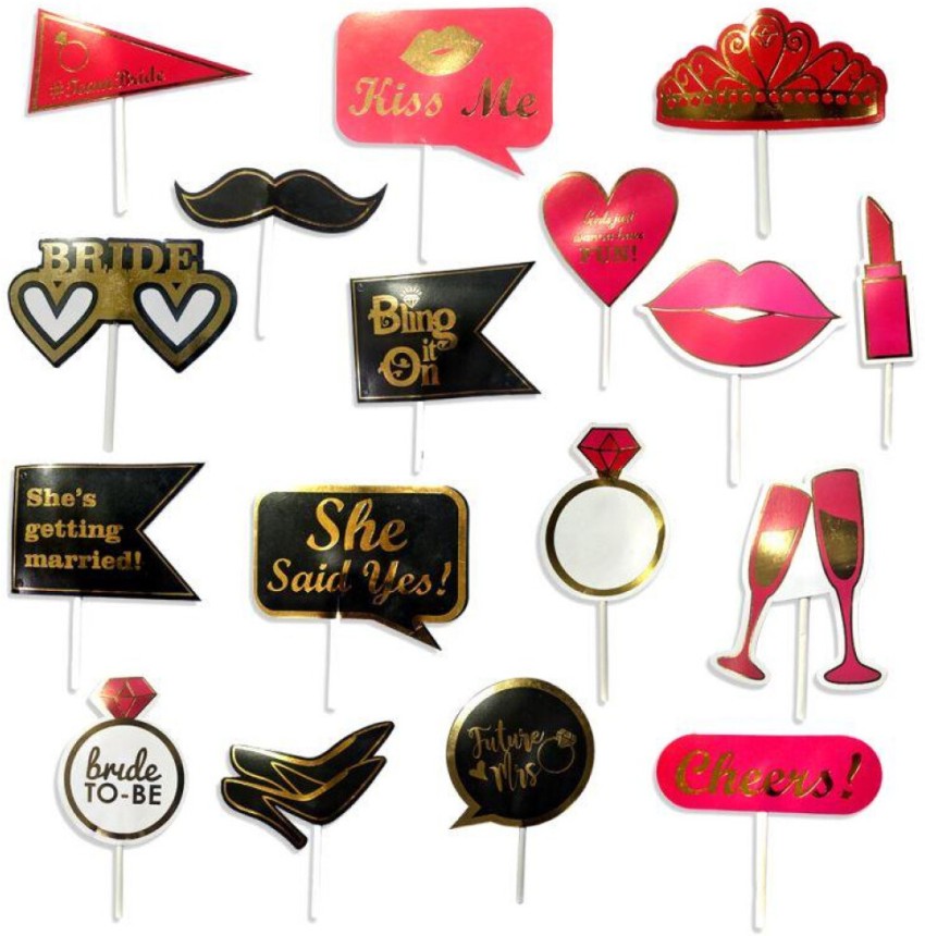 Partywala Bride To Be Prop Stick Pack of 15Pcs Photo Booth Board