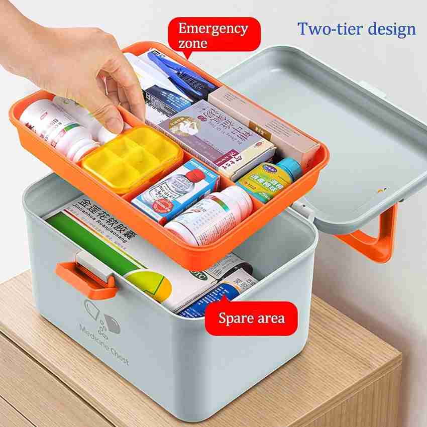 Large Organizer Box First Aid Container Box for Hiking Travel Camping, Blue  3-Tier