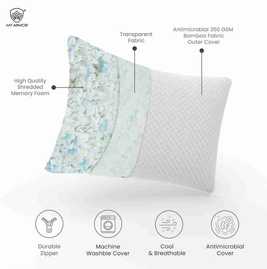 MY ARMOR Shredded Memory Foam Pillow with Extra Filling 350 GSM Antimicrobial Cover Memory Foam Solid Sleeping Pillow Pack of 1 Buy MY ARMOR Shredded Memory Foam Pillow with Extra