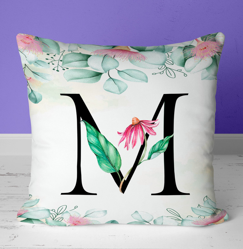 NH10 DESIGNS Colorful Alphabet M Printed Cushion Cover with Filler