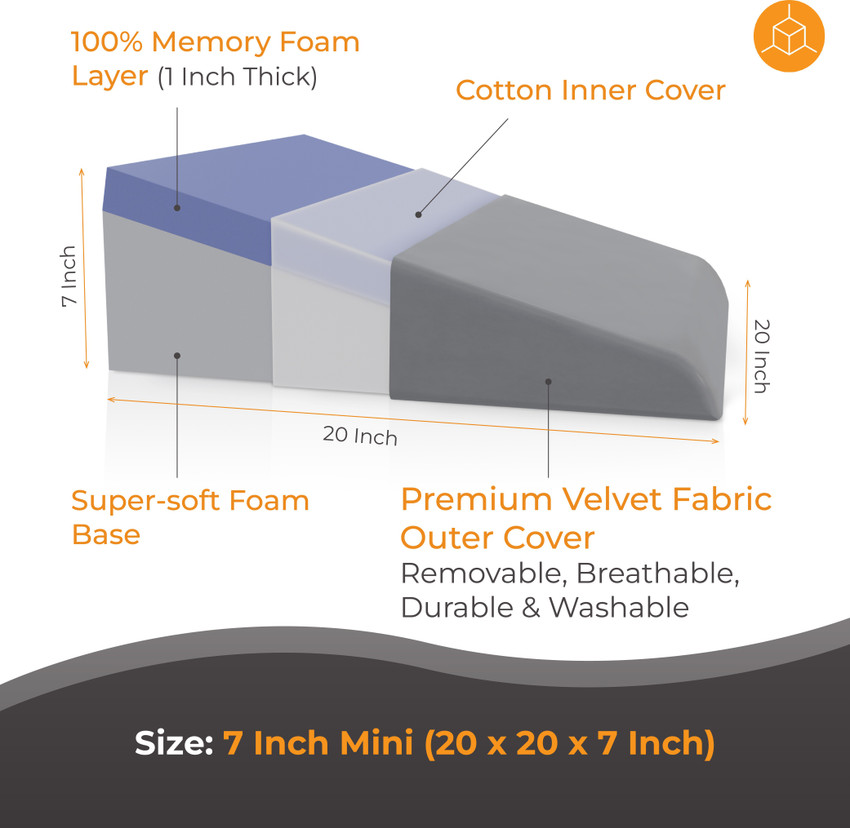 FOVERA 20 x 20 x 7 Inches Multi Purpose Bed Wedge Pillow Provides Relief from Acid Reflux Snoring Post Surgery Memory Foam Solid