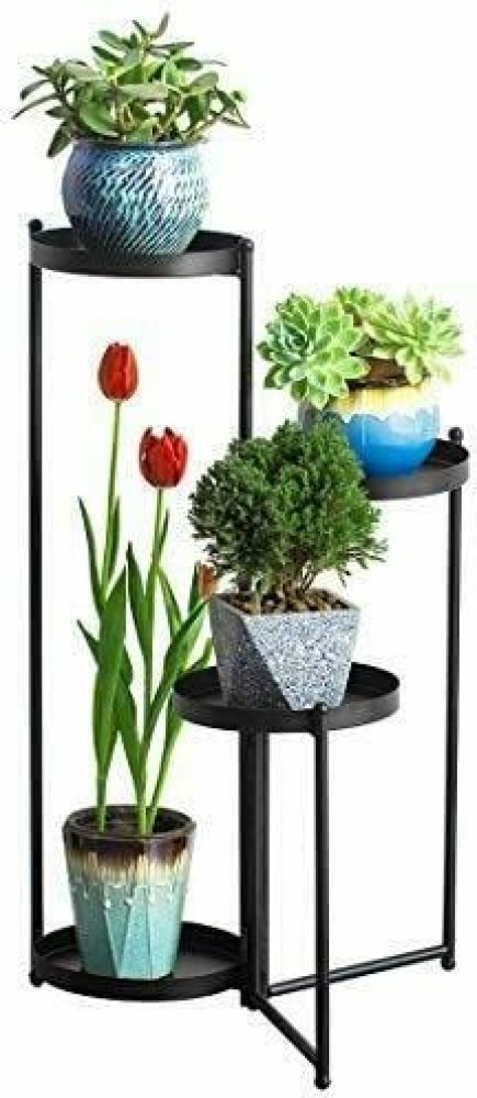 Metal Plant Shelf Flower Display Stand Garden Planter Holder with 4 Tier Shelves Indoor (Black/ White), retailer Elegant Modern Planter Display Stand