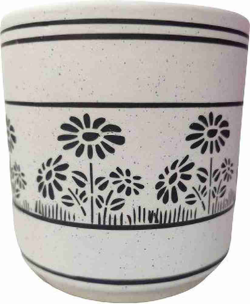 HomeFrills Medium Matte Finish White Ceramic planter Pot with