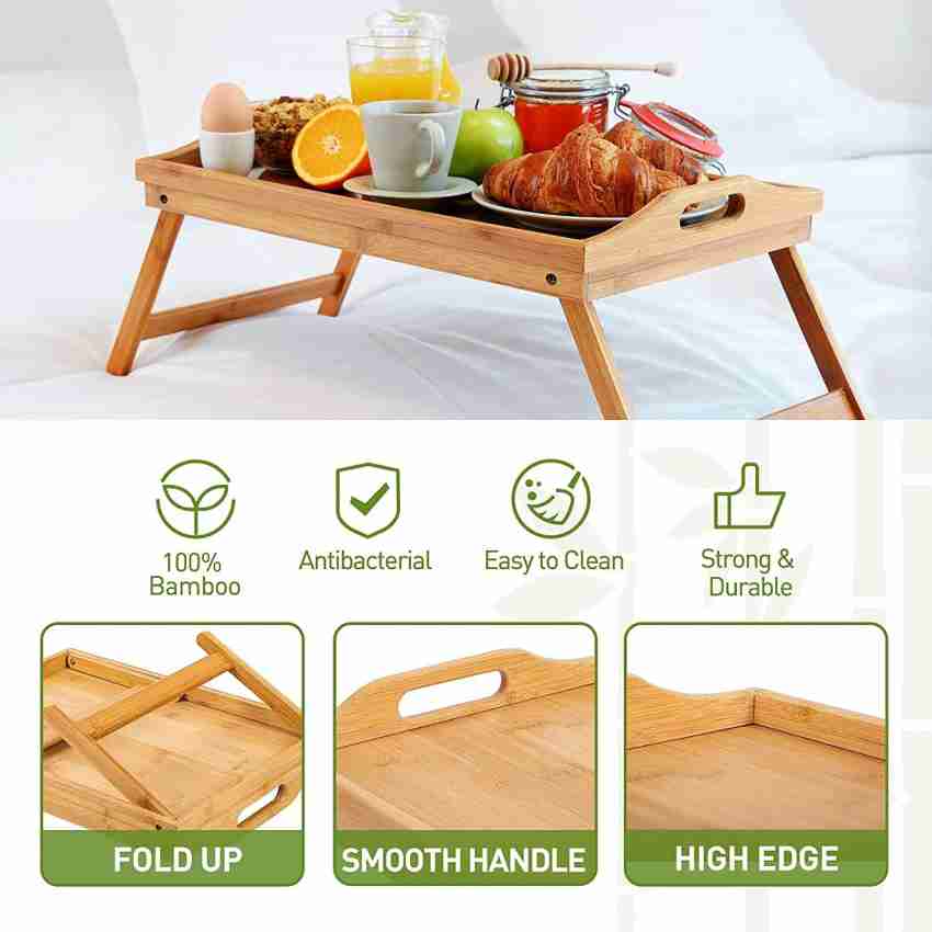 Pipishell Bamboo Bed Breakfast Tray Food Snack Tray with Folding