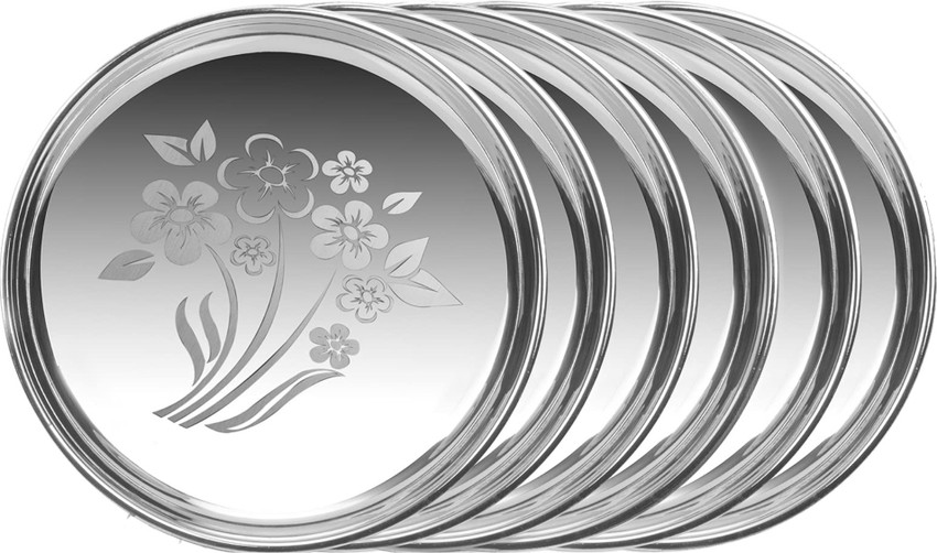 LIMETRO STEEL Laser Printed Plates Lunch Plates Bhojan Thali