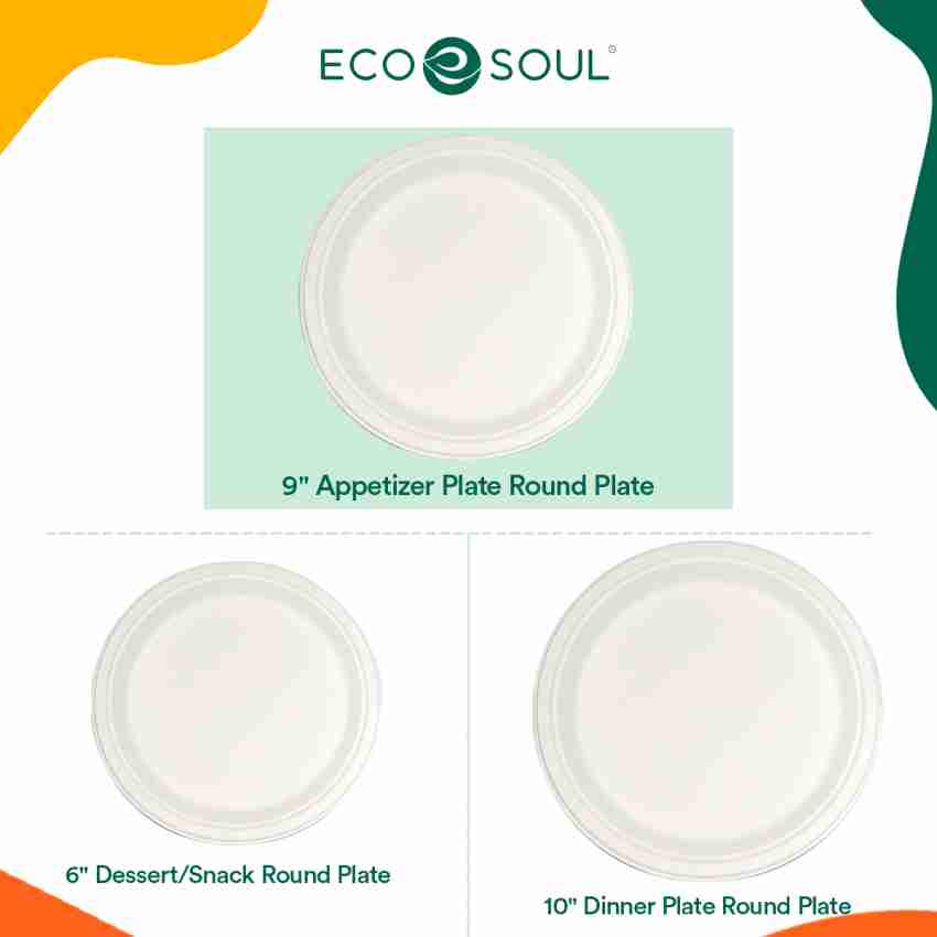ECO SOUL 100% Compostable 9 Inch Paper Plates 100-Pack Disposable