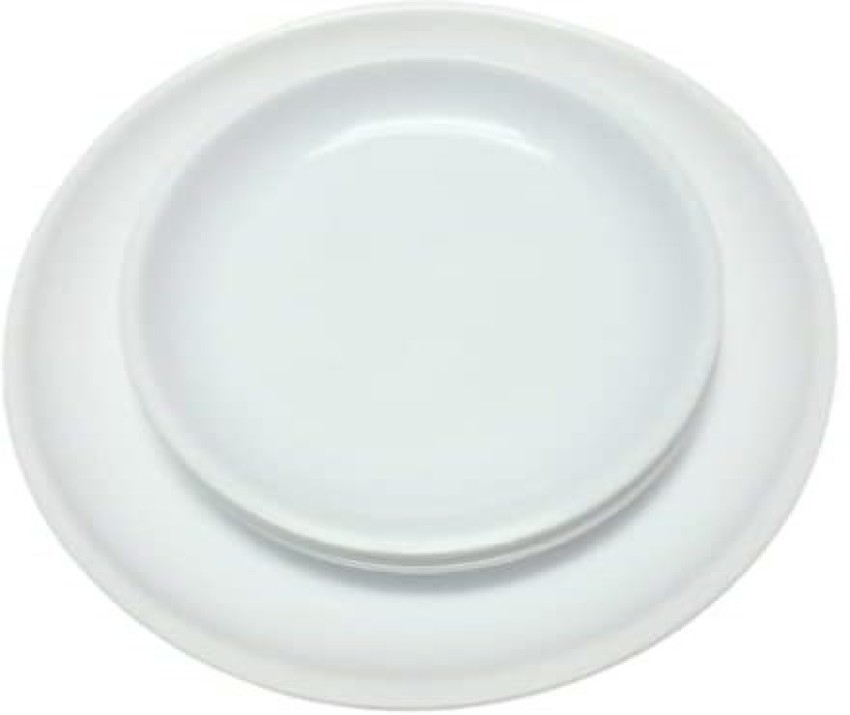 AWICKTIK Stackable Deep Plain Round White Plates Set 6 Full Plate