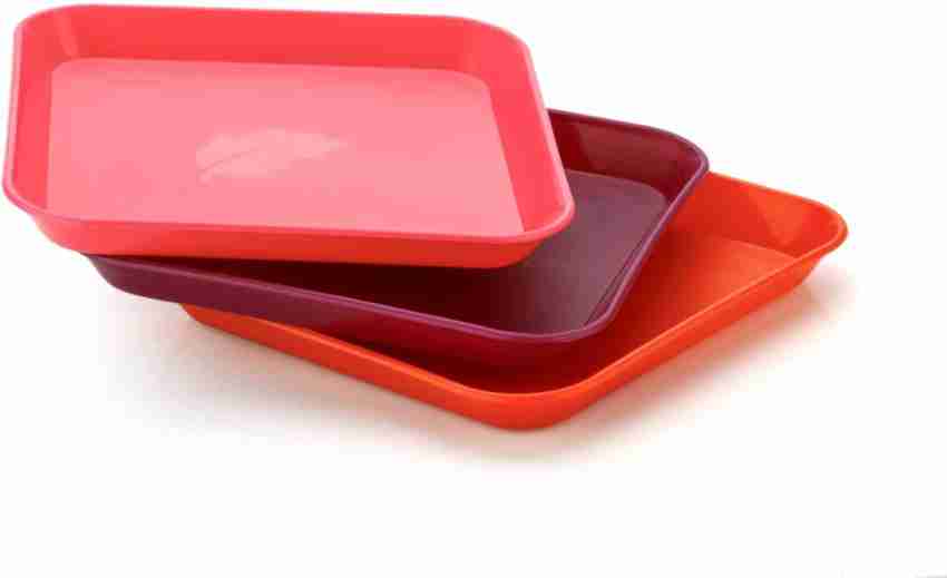 Unbreakable Microwave Safe Plastic Red Square Half Plate Set Of 6 Pieces,7  Inch