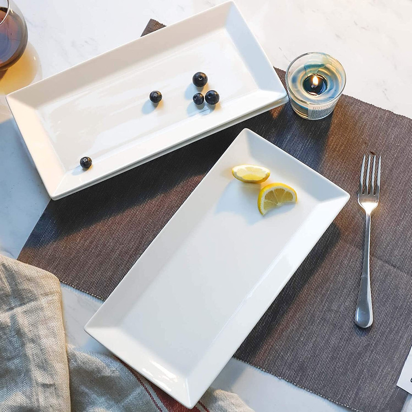Rectangular serving plate outlet