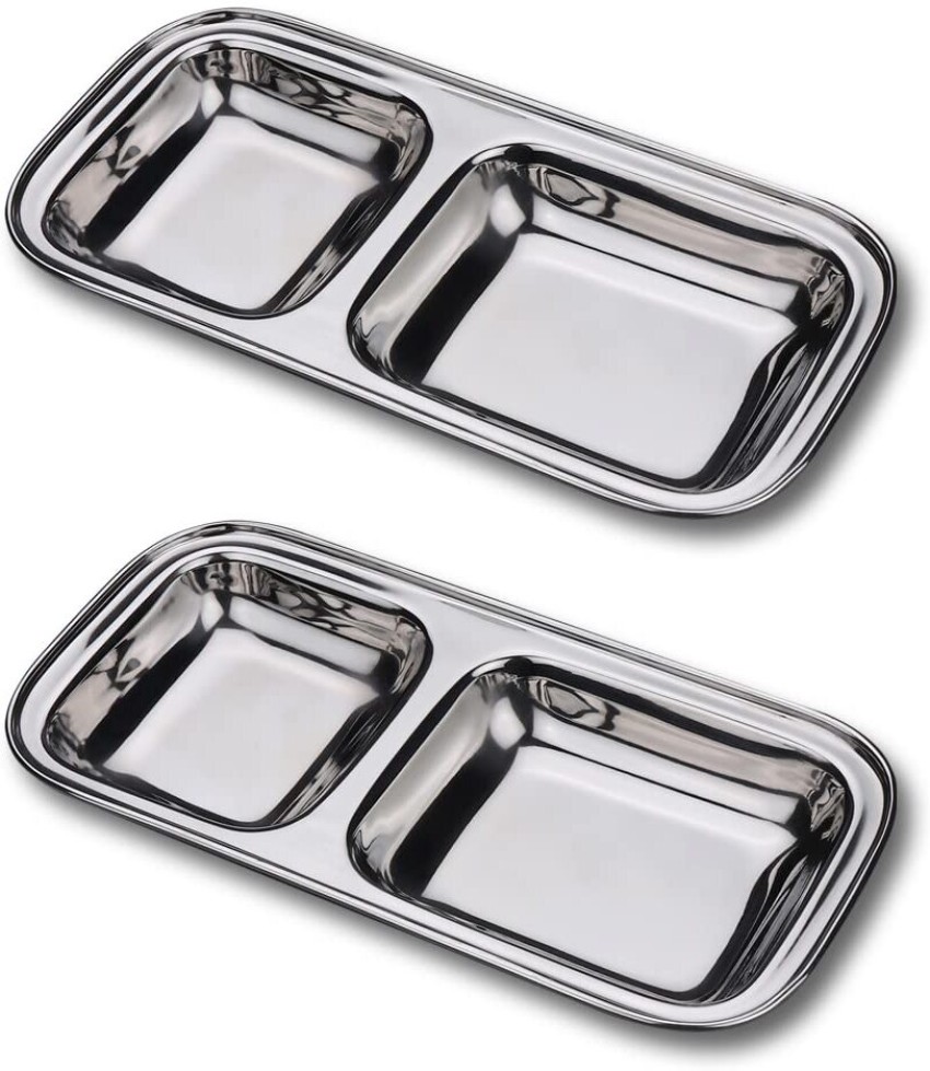 TORPPEZA Stainless Steel Compartment Plates 2 in 1 Rectangle 23.5x12cm Set of 2 Dinner Plate Price in India Buy TORPPEZA Stainless Steel Compartment Plates 2 in 1 Rectangle 23.5x12cm